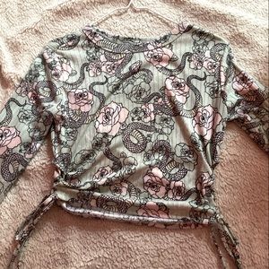Rue 21 long sleeve crop top snake and flower pattern with lace up sides
